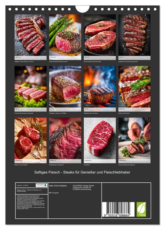 Produktbild: Saftiges Fleisch - Steaks f&uuml;r Genie&szlig;er und Fleischliebhaber (Wandkalender 2026 DIN A4 hoch), CALVENDO Monatskalender