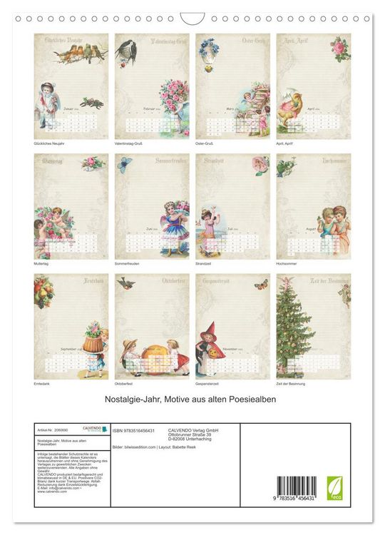 Produktbild: Nostalgie-Jahr, Motive aus alten Poesiealben (Wandkalender 2026 DIN A3 hoch), CALVENDO Monatskalender