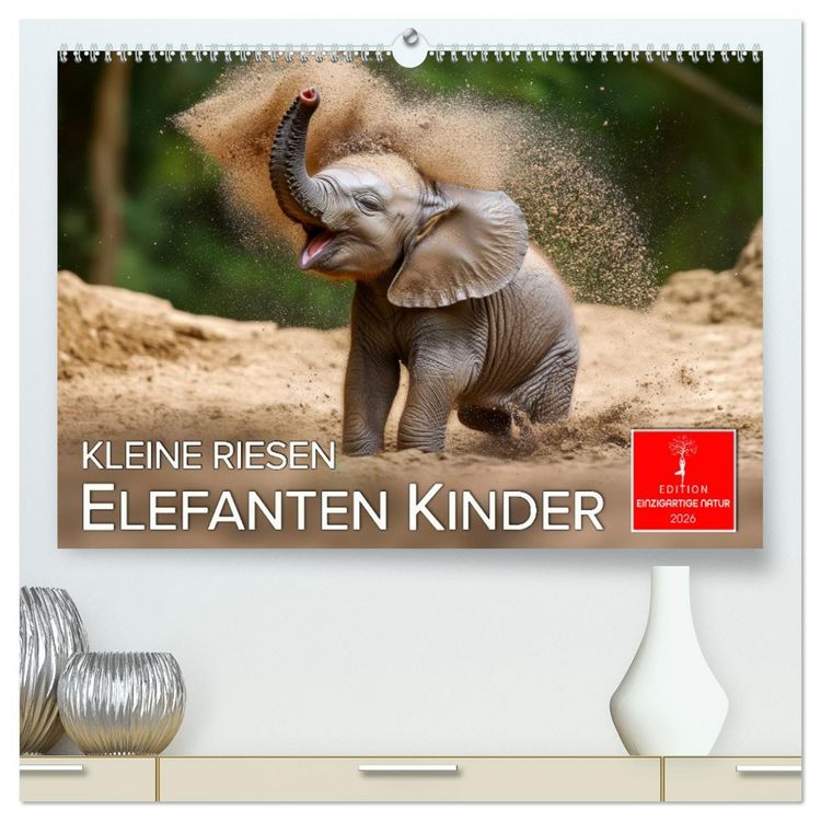 Produktbild: Elefanten Kinder - kleine Riesen (hochwertiger Premium Wandkalender 2026 DIN A2 quer), Kunstdruck in Hochglanz