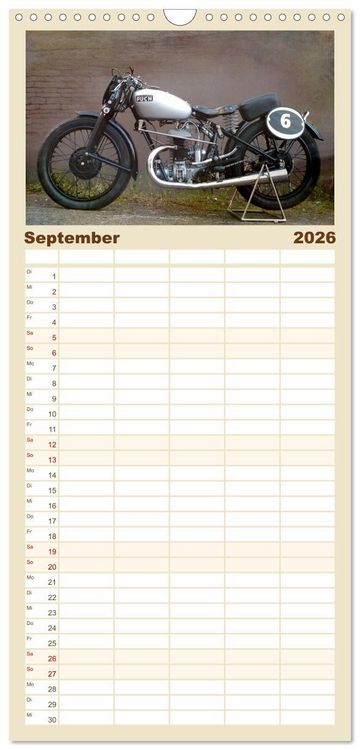 Produktbild: Familienplaner 2026 - Motorrad Oldtimer mit 5 Spalten (Wandkalender, 21 x 45 cm) CALVENDO