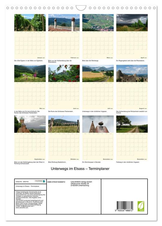 Produktbild: Unterwegs im Elsass &ndash; Terminplaner (Wandkalender 2026 DIN A3 hoch), CALVENDO Monatskalender