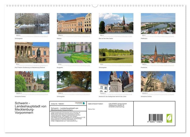 Produktbild: Schwerin - Landeshauptstadt von Mecklenburg-Vorpommern (hochwertiger Premium Wandkalender 2026 DIN A2 quer), Kunstdruck in Hochglanz