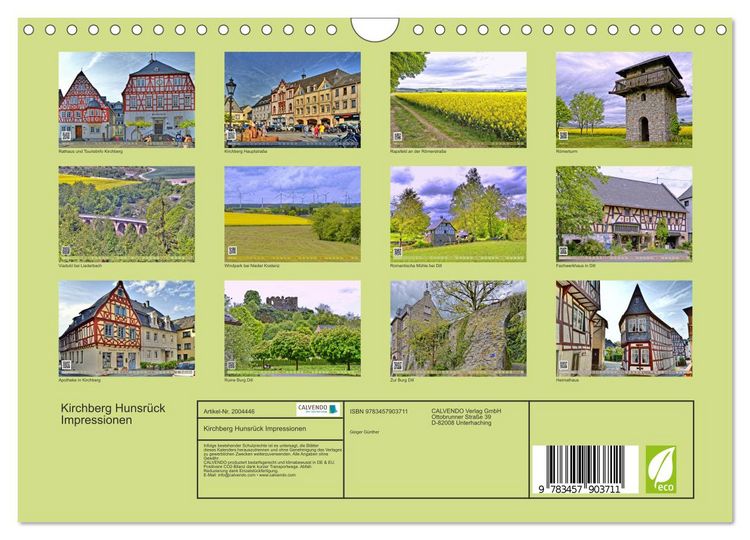 Produktbild: Kirchberg Hunsr&uuml;ck Impressionen (Wandkalender 2026 DIN A4 quer), CALVENDO Monatskalender