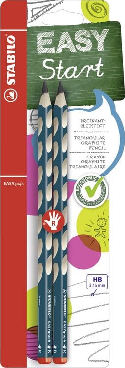 Produktbild: STABILO Ergonomischer Dreikant-Bleistift f&uuml;r Rechtsh&auml;nder -   EASYgraph in petrol - 2er Pack - H&auml;rtegrad HB