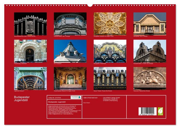 Produktbild: Budapester Jugendstil (hochwertiger Premium Wandkalender 2026 DIN A2 quer), Kunstdruck in Hochglanz