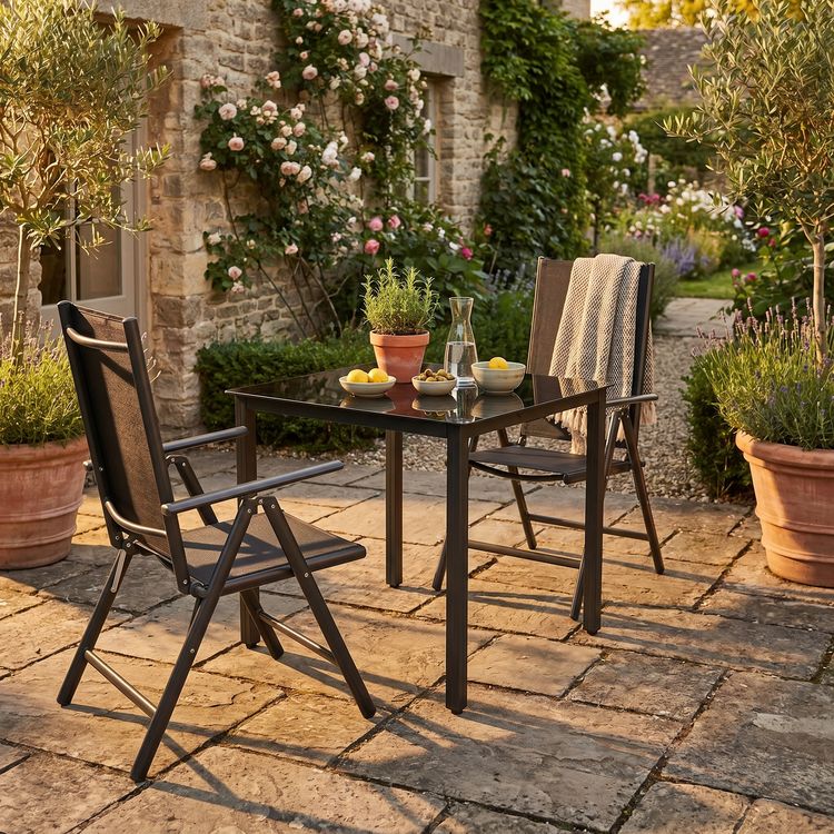 Produktbild: 3 tlg Alu Glas Gartenset Tisch Sitzgruppe 80SW