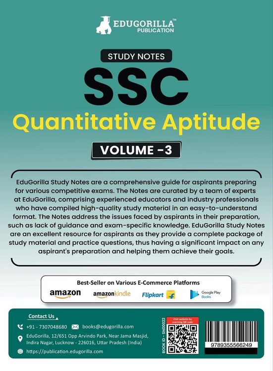 Produktbild: Study Notes for Quantitative Aptitude (Vol 3) - Topicwise Notes for CGL, CHSL, SSC MTS, CPO and Other SSC Exams with Solved MCQs