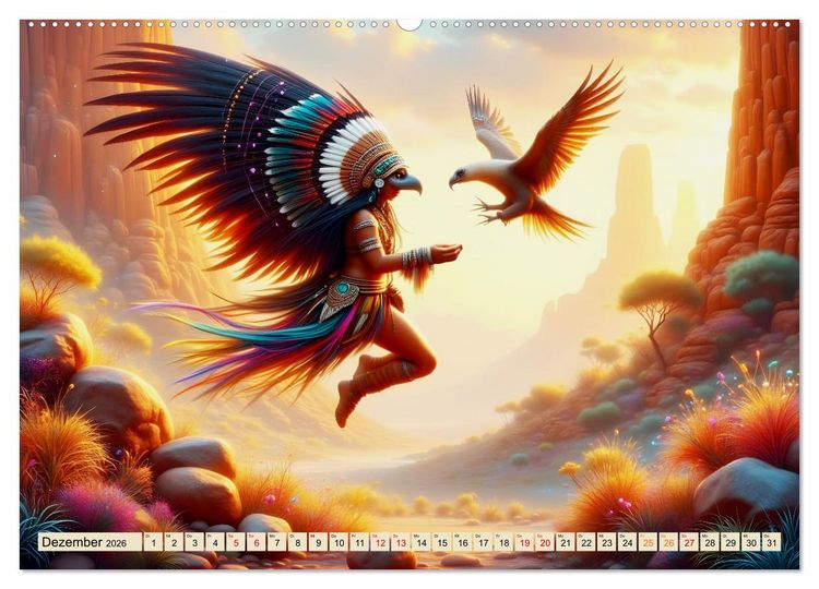 Produktbild: Spirituelle Begleiter - Indianer und Tiere im Einklang (Wandkalender 2026 DIN A2 quer), CALVENDO Monatskalender