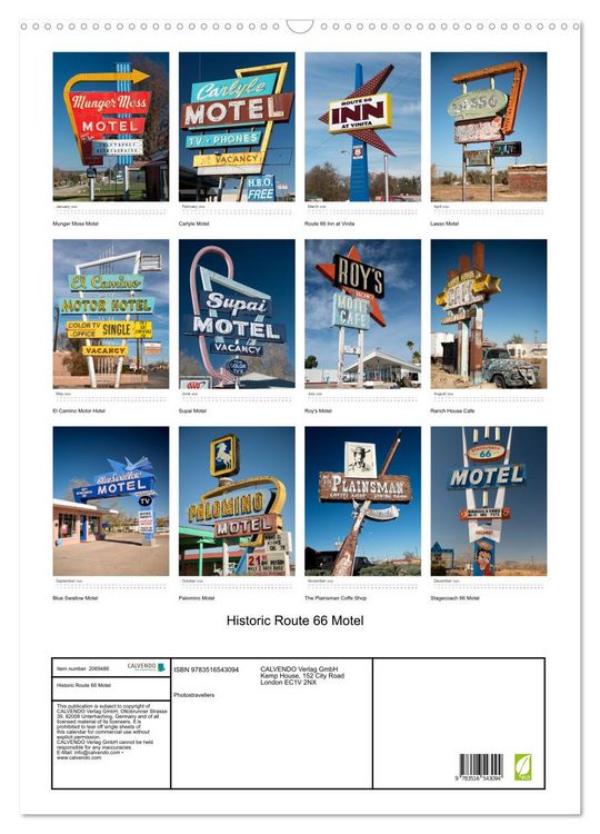 Produktbild: Historic Route 66 Motel (Wall Calendar 2026 DIN A2 portrait), CALVENDO 12 Month Wall Calendar