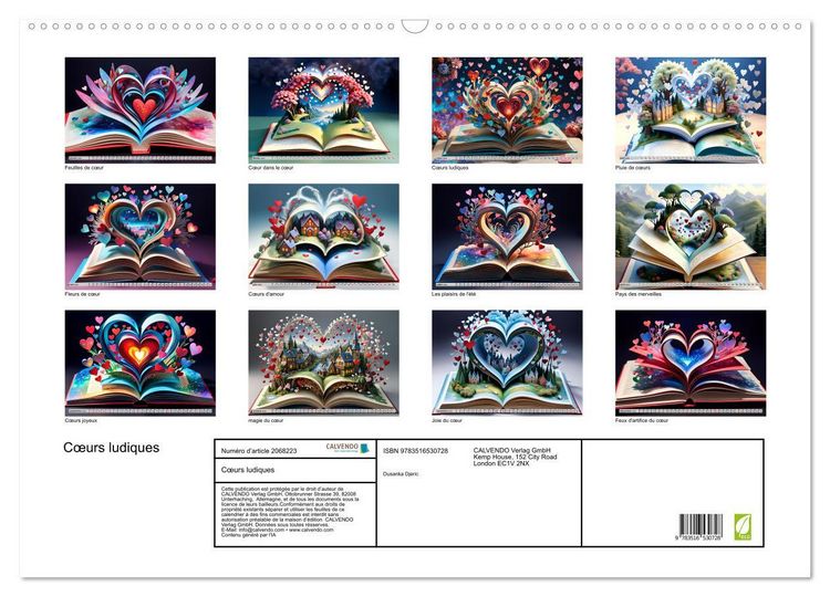 Produktbild: C&oelig;urs ludiques (Calendrier mural 2026 DIN A2 vertical), CALVENDO calendrier mensuel