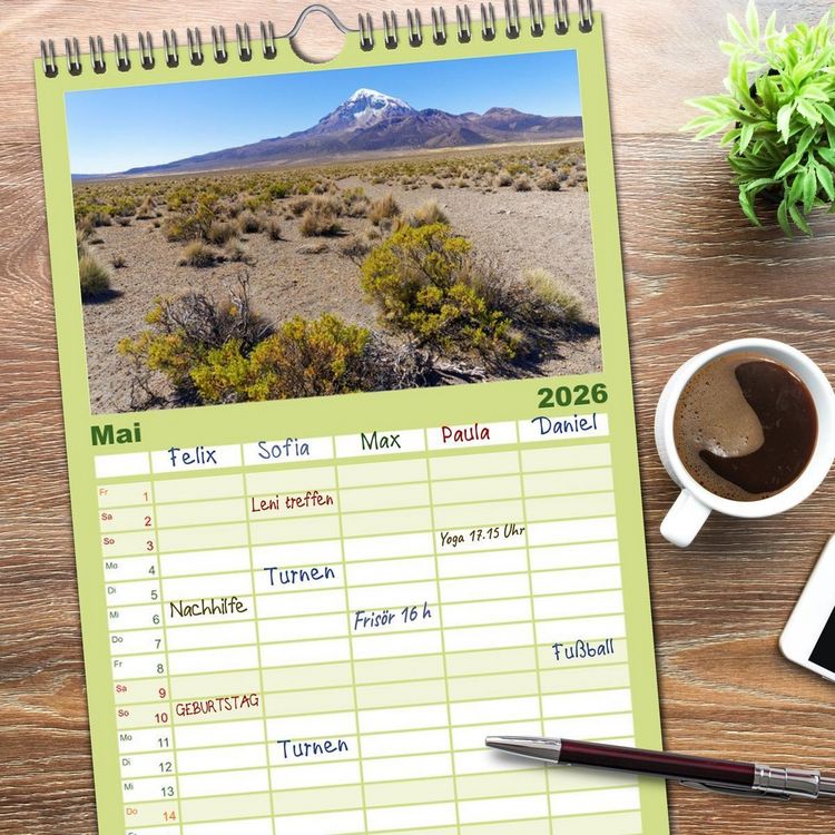 Produktbild: Familienplaner 2026 - Entdecke Bolivien mit 5 Spalten (Wandkalender, 21 x 45 cm) CALVENDO
