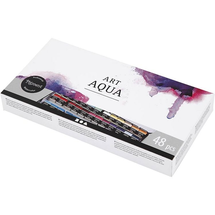 Produktbild: Creativ Company Aquarellk&auml;sten Art Aqua Aquarellfarbe, Standard-Farben, Halbwannen, Gr&ouml;&szlig;e 10x15x20 mm, 48 Farben, Kreativ Box