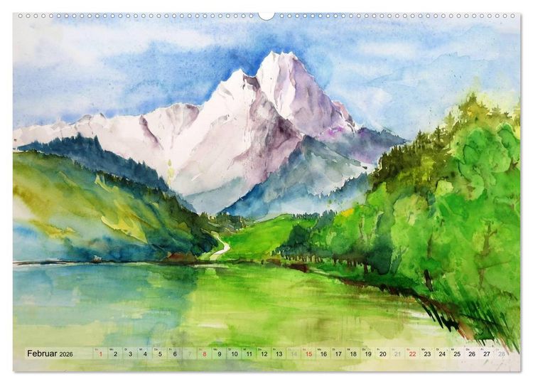 Produktbild: Malerisches Garmisch Partenkirchen - Aquarelle und Fotografien (hochwertiger Premium Wandkalender 2026 DIN A2 quer), Kunstdruck in Hochglanz