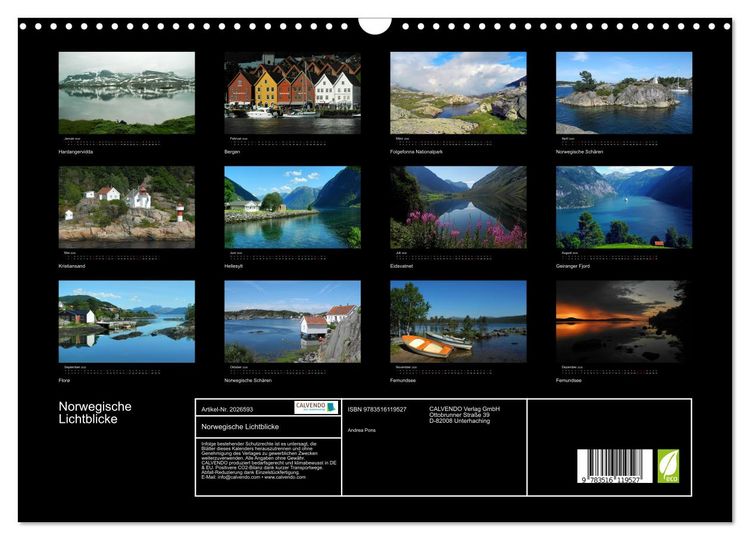 Produktbild: Norwegische Lichtblicke (Wandkalender 2026 DIN A3 quer), CALVENDO Monatskalender
