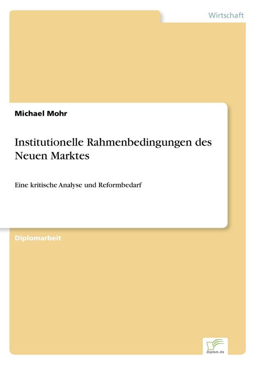 Produktbild: Institutionelle Rahmenbedingungen des Neuen Marktes