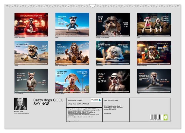 Produktbild: Crazy dogs COOL SAYINGS (Wall Calendar 2026 DIN A2 landscape), CALVENDO 12 Month Wall Calendar