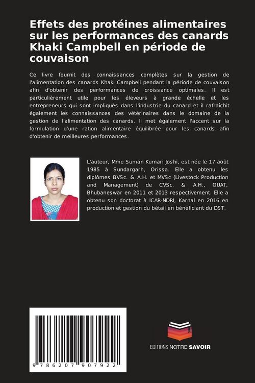 Produktbild: Effets des prot&eacute;ines alimentaires sur les performances des canards Khaki Campbell en p&eacute;riode de couvaison