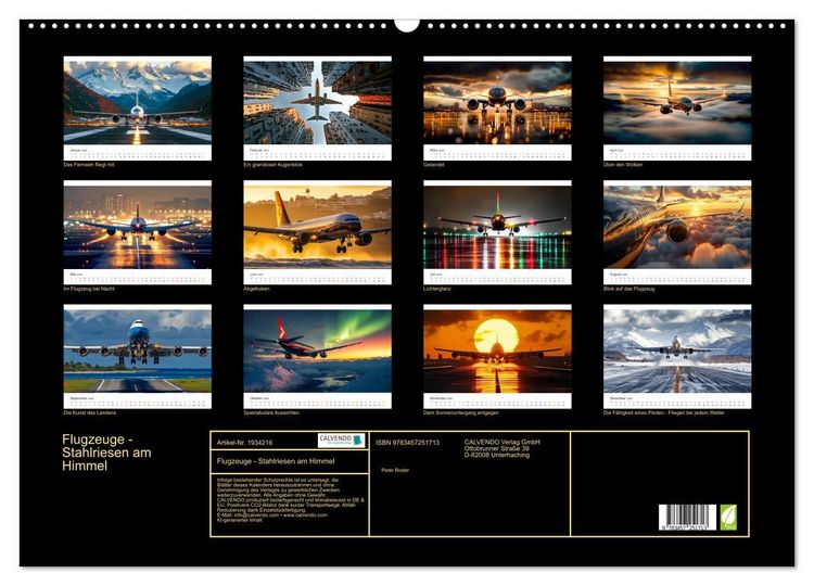 Produktbild: Flugzeuge - Stahlriesen am Himmel (Wandkalender 2026 DIN A2 quer), CALVENDO Monatskalender