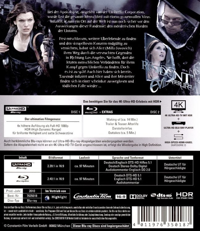Produktbild: Resident Evil: Afterlife (4K Ultra HD) (+ Blu-ray 2D)