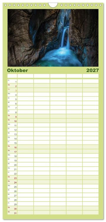 Produktbild: Familienplaner 2027 - Wasserfallwelt Schweiz mit 5 Spalten (Wandkalender, 21 x 45 cm) CALVENDO