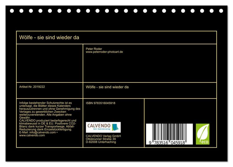 Produktbild: W&ouml;lfe - sie sind wieder da (Tischkalender 2026 DIN A5 quer), CALVENDO Monatskalender