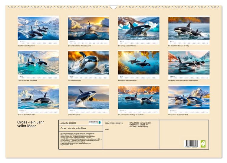 Produktbild: Orcas - ein Jahr voller Meer (Wandkalender 2027 DIN A2 quer), CALVENDO Monatskalender