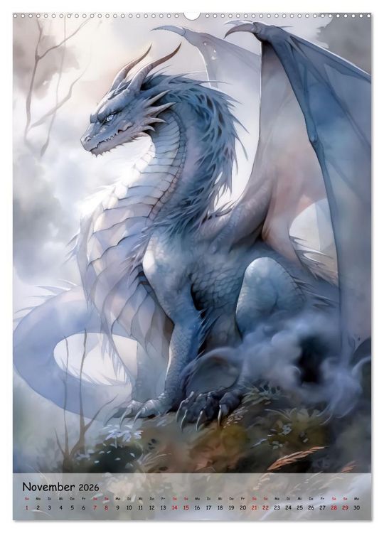 Produktbild: Gefl&uuml;gelte H&uuml;ter - Erleben Sie die Magie der Drachen (hochwertiger Premium Wandkalender 2026 DIN A2 hoch), Kunstdruck in Hochglanz