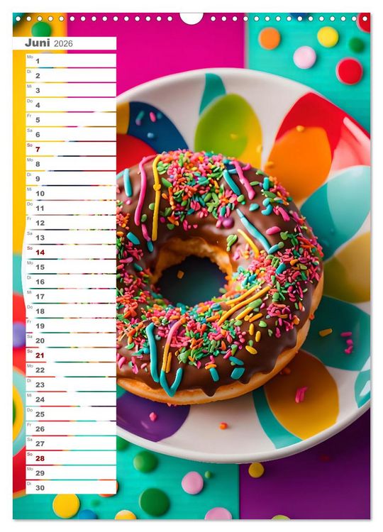 Produktbild: Donuts and Birthdays, s&uuml;&szlig;er Geburtstagskalender mit bunte KI Donuts (Wandkalender 2026 DIN A3 hoch), CALVENDO Monatskalender