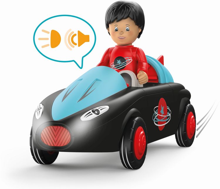 Produktbild: SIKU 0115 - Toddys, Sam Speedy, Spielzeugauto mit R&uuml;ckziehmotor/Licht/Sound und Spielfigur, schwarz/t&uuml;rkis