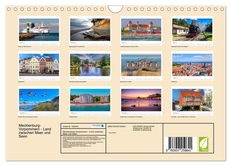 Produktbild: Mecklenburg-Vorpommern - Land zwischen Meer und Seen (Wandkalender 2026 DIN A4 quer), CALVENDO Monatskalender