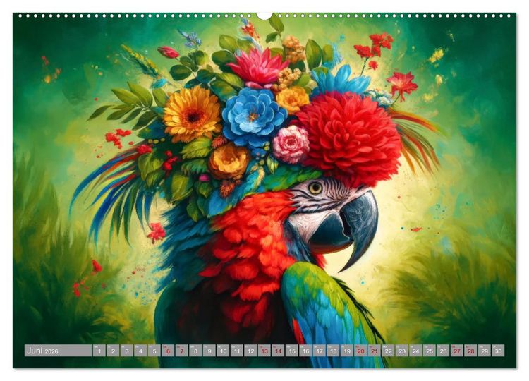 Produktbild: Blumige Vogelportr&auml;ts (hochwertiger Premium Wandkalender 2026 DIN A2 quer), Kunstdruck in Hochglanz