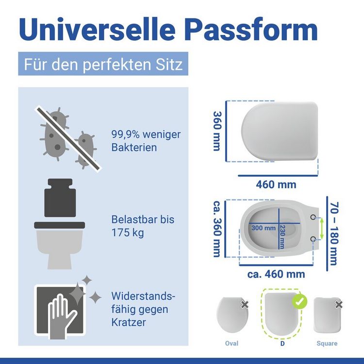 Produktbild: WC Sitz Mod. Galati Anthrazit matt, Toilettendeckel in D-Form mit Absenkautomatik