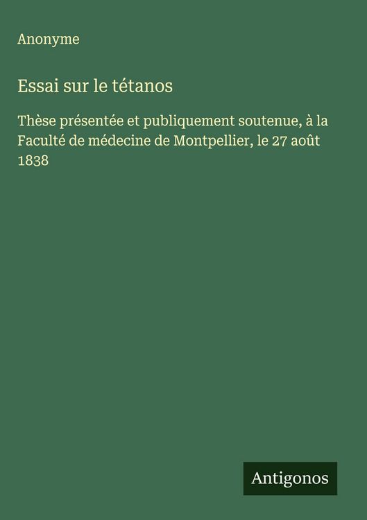 Produktbild: Essai sur le t&eacute;tanos