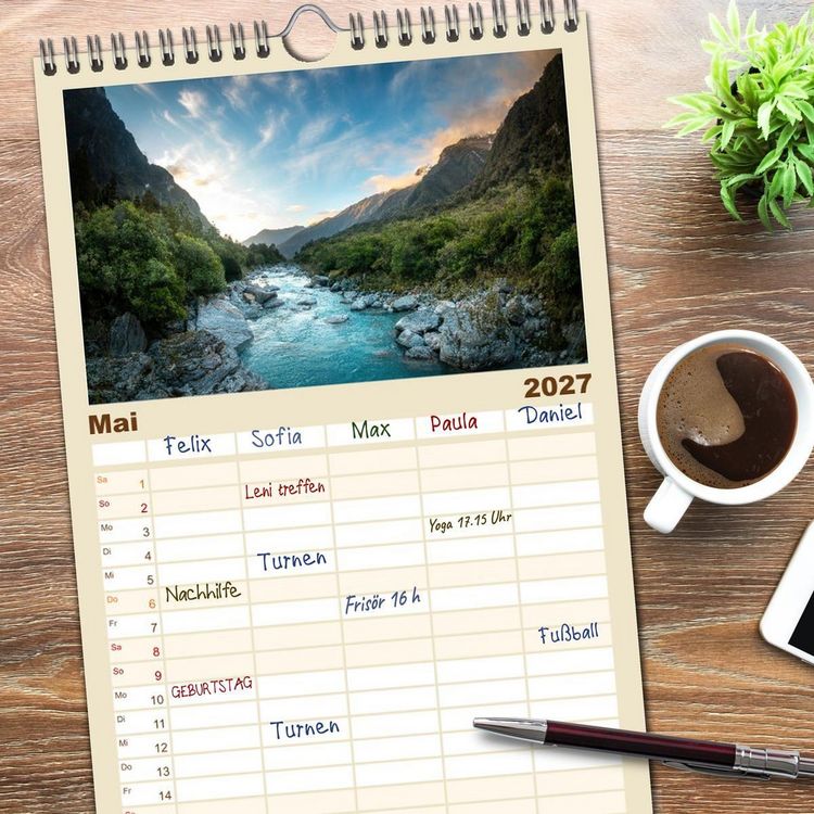 Produktbild: Familienplaner 2027 - Nat&uuml;rlich Neuseeland mit 5 Spalten (Wandkalender, 21 x 45 cm) CALVENDO