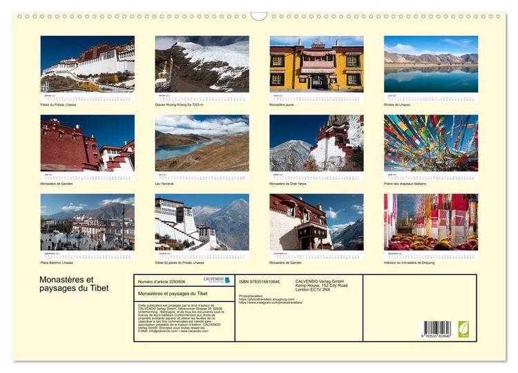 Produktbild: Monast&egrave;res et paysages du Tibet (Calendrier mural 2027 DIN A2 vertical), CALVENDO calendrier mensuel
