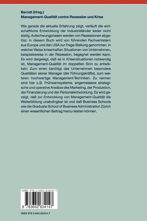 Produktbild: Management-Qualit&auml;t contra Rezession und Krise