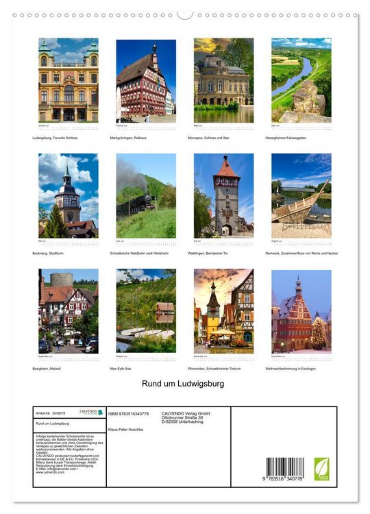 Produktbild: Rund um Ludwigsburg (hochwertiger Premium Wandkalender 2026 DIN A2 hoch), Kunstdruck in Hochglanz