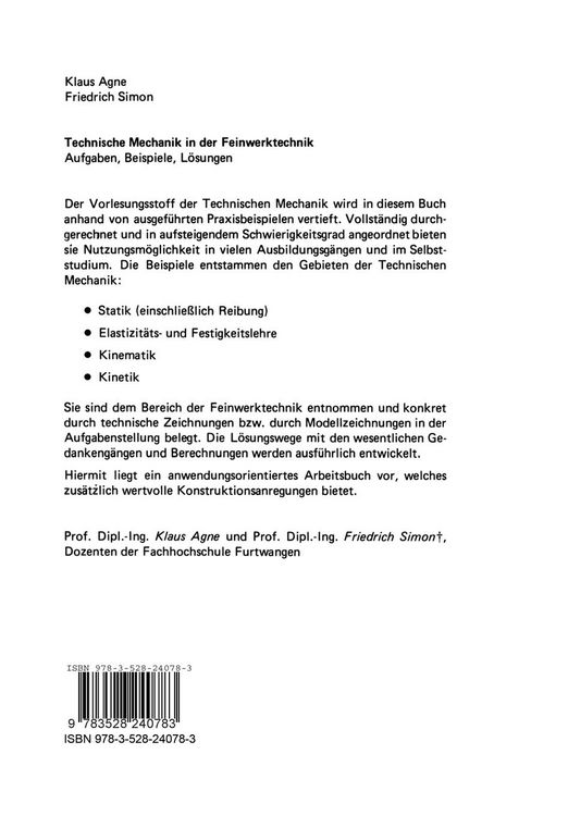 Produktbild: Technische Mechanik in der Feinwerktechnik