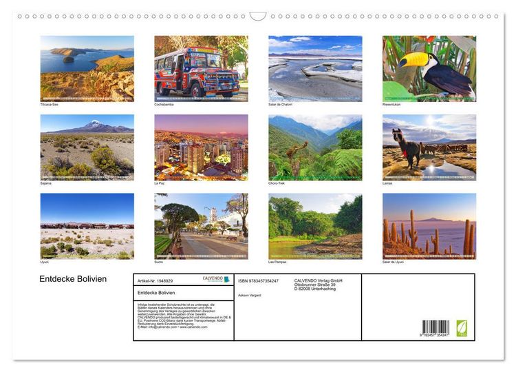 Produktbild: Entdecke Bolivien (Wandkalender 2026 DIN A2 quer), CALVENDO Monatskalender