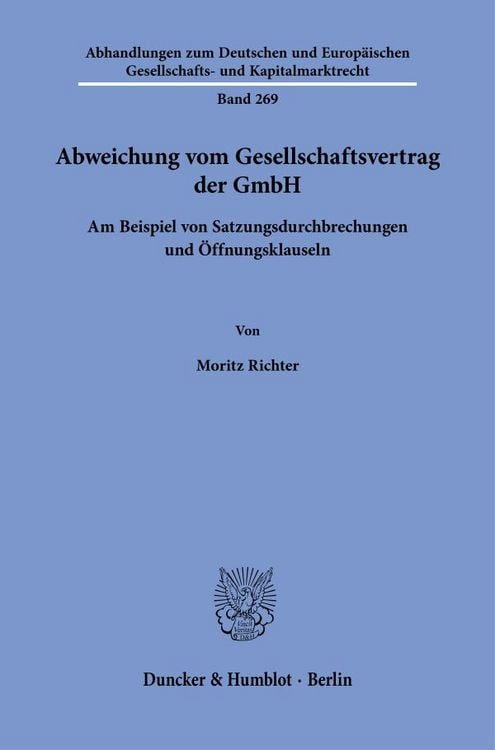 Produktbild: Abweichung vom Gesellschaftsvertrag der GmbH
