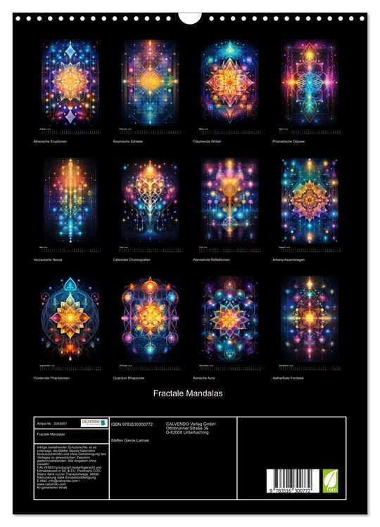 Produktbild: Fractale Mandalas (Wandkalender 2026 DIN A3 hoch), CALVENDO Monatskalender