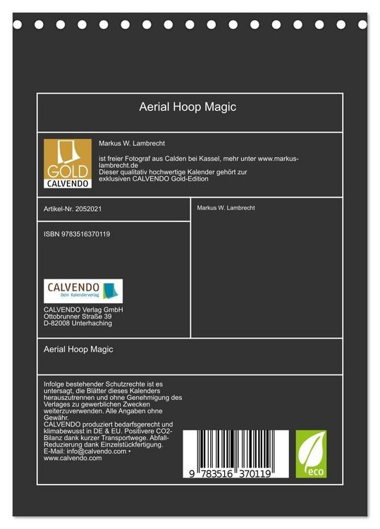 Produktbild: Aerial Hoop Magic (Tischkalender 2026 DIN A5 hoch), CALVENDO Monatskalender