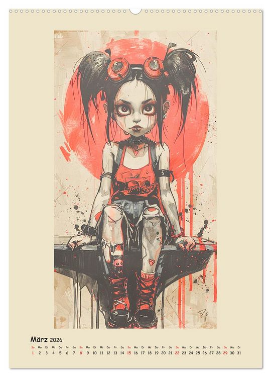 Produktbild: Gothic Punk Girls im k&uuml;nstlerischen Manga-Stil (hochwertiger Premium Wandkalender 2026 DIN A2 hoch), Kunstdruck in Hochglanz