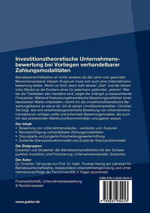 Produktbild: Investitionstheoretische Unternehmensbewertung bei Vorliegen verhandelbarer Zahlungsmodalit&auml;ten