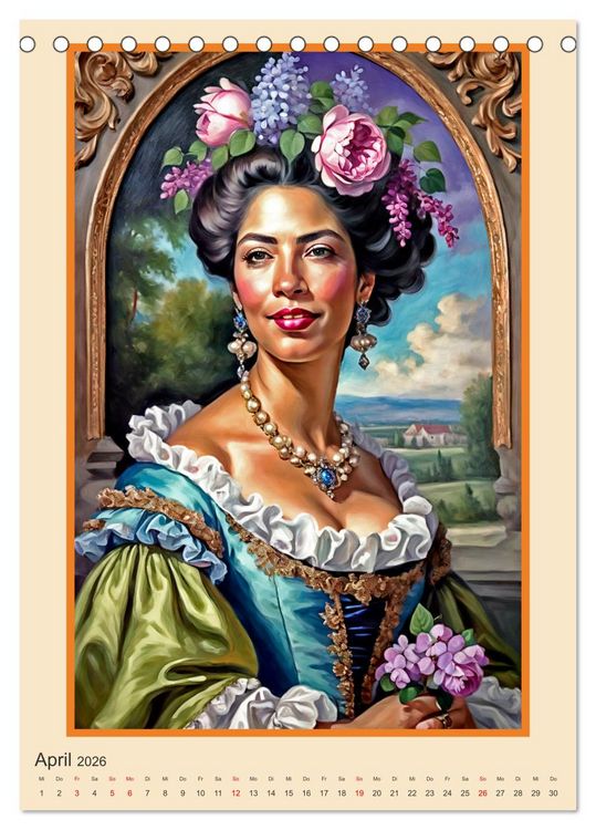 Produktbild: Portr&auml;tgalerie, Frauen in Barockkost&uuml;men (Tischkalender 2026 DIN A5 hoch), CALVENDO Monatskalender