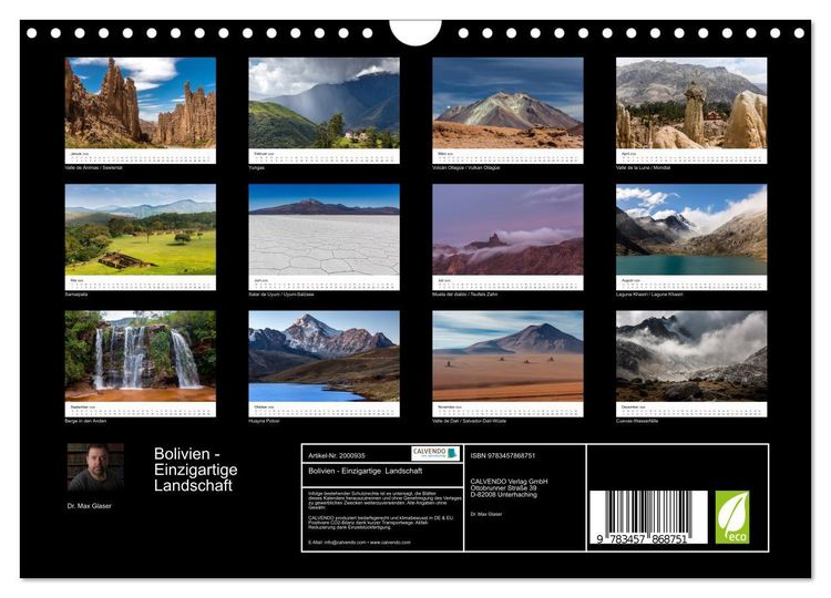Produktbild: Bolivien - Einzigartige Landschaft (Wandkalender 2026 DIN A4 quer), CALVENDO Monatskalender