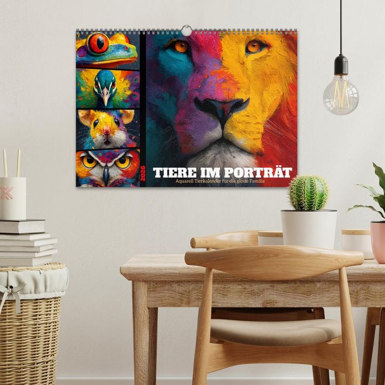 Produktbild: Tiere im Portr&auml;t - Aquarell Tierkalender f&uuml;r die ganze Familie (Wandkalender 2026 DIN A3 quer), CALVENDO Monatskalender