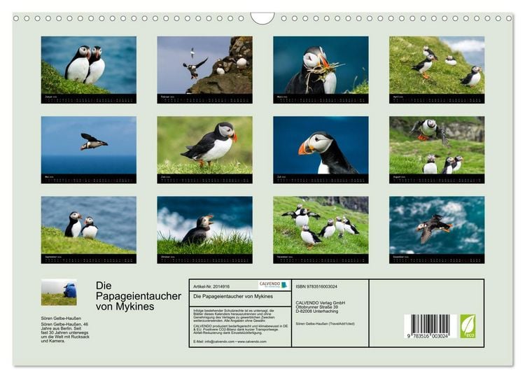 Produktbild: Die Papageientaucher von Mykines (Wandkalender 2026 DIN A3 quer), CALVENDO Monatskalender