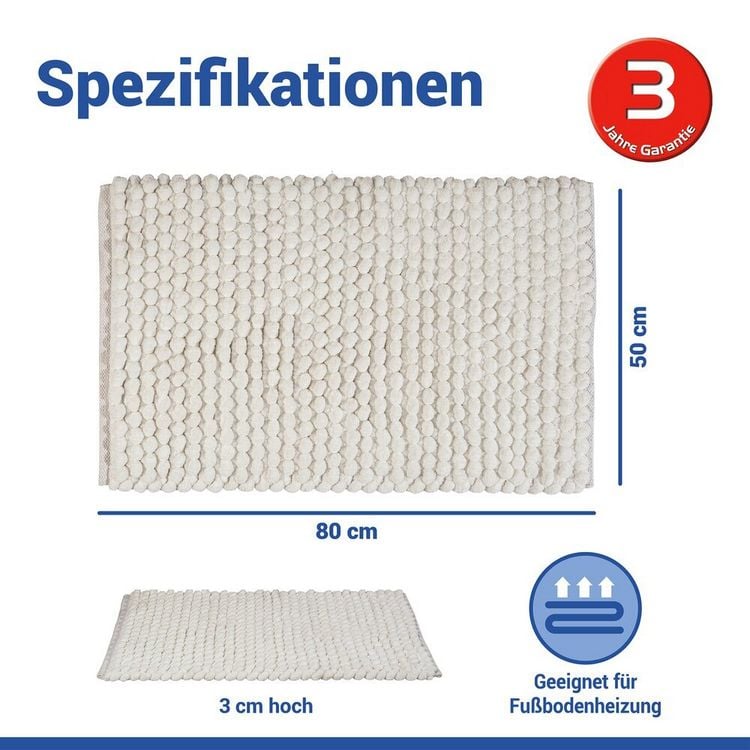 Produktbild: Badteppich Mod. Solivo Wei&szlig;, 50 x 80 cm, rutschfest und waschbar bis 30 &deg;C