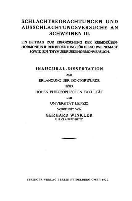 Produktbild: Schlachtbeobachtungen und Ausschlachtungsversuche an Schweinen III